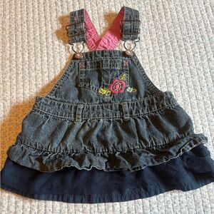 OshKosh B'gosh Denim Ruffle Overall Dress with Floral Patch